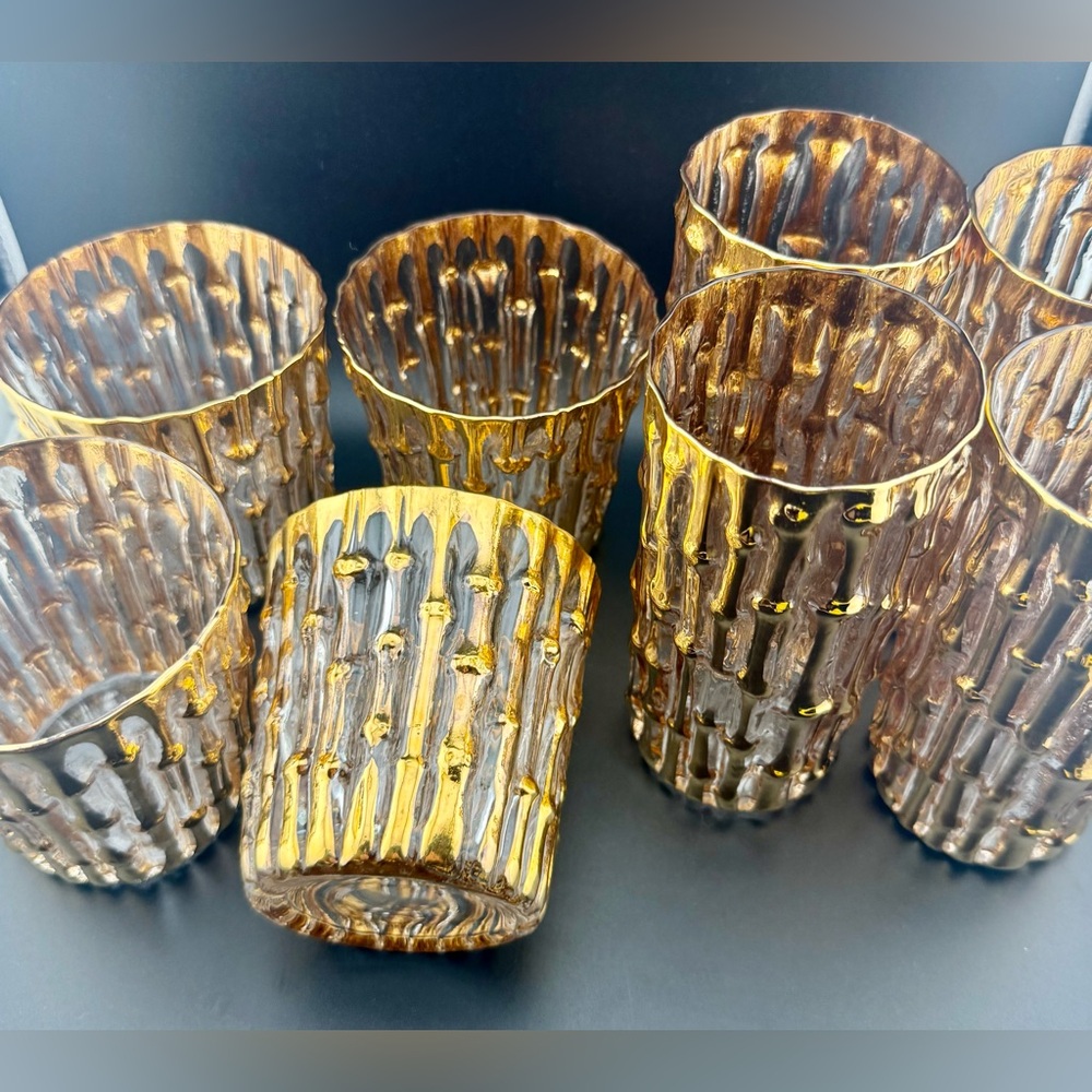 4 Imperial Glass. “Bambu Gold” 14oz raised 24kt gold. Highball - Picture 14 of 15